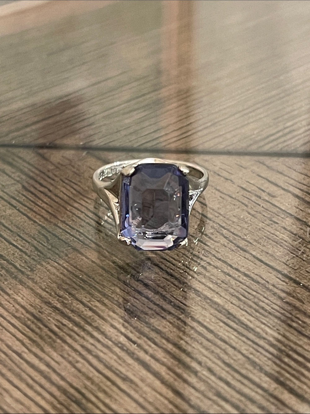 Vintage 18KGE White Gold CZ Faux Tanzanite Solitaire Ring Size 6 3/4